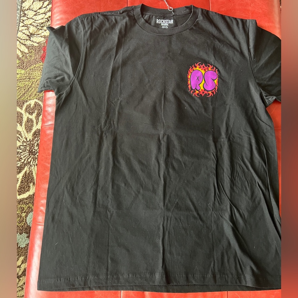 Rockstar Black T-Shirt with Purple and Orange graphic Logo size XXL